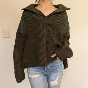 Zara Khaki Ribbed Knit Sweater